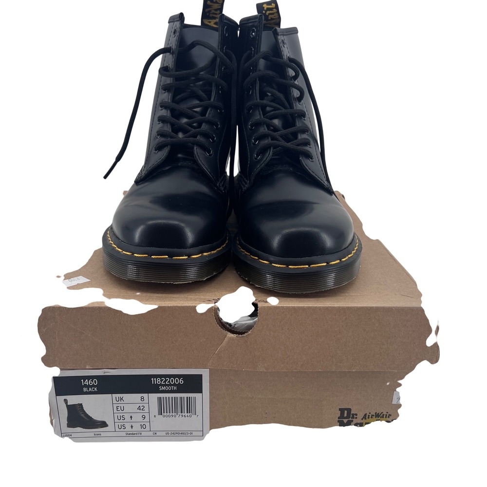 Dr. Martens 1460 Smooth Black Leather 8-Eye Lace Up Boots 11822006 Womens 10